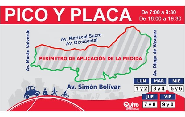 pico y placa quito hoy: horario y mapa