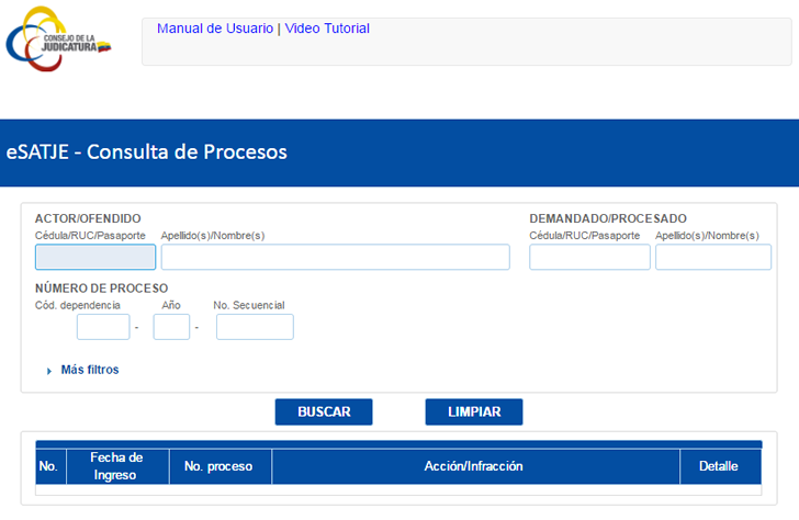 Consulta de causas procesos Función Judicial de Pichincha, Causas judiciales Ecuador