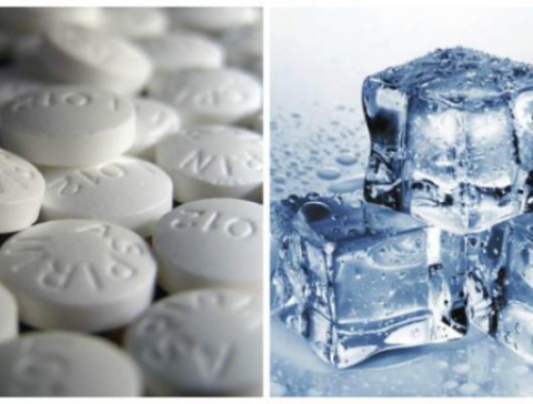 Hielo y aspirina para la piel cansada