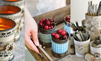 Latas recicladas para organizar los utensilios de cocina