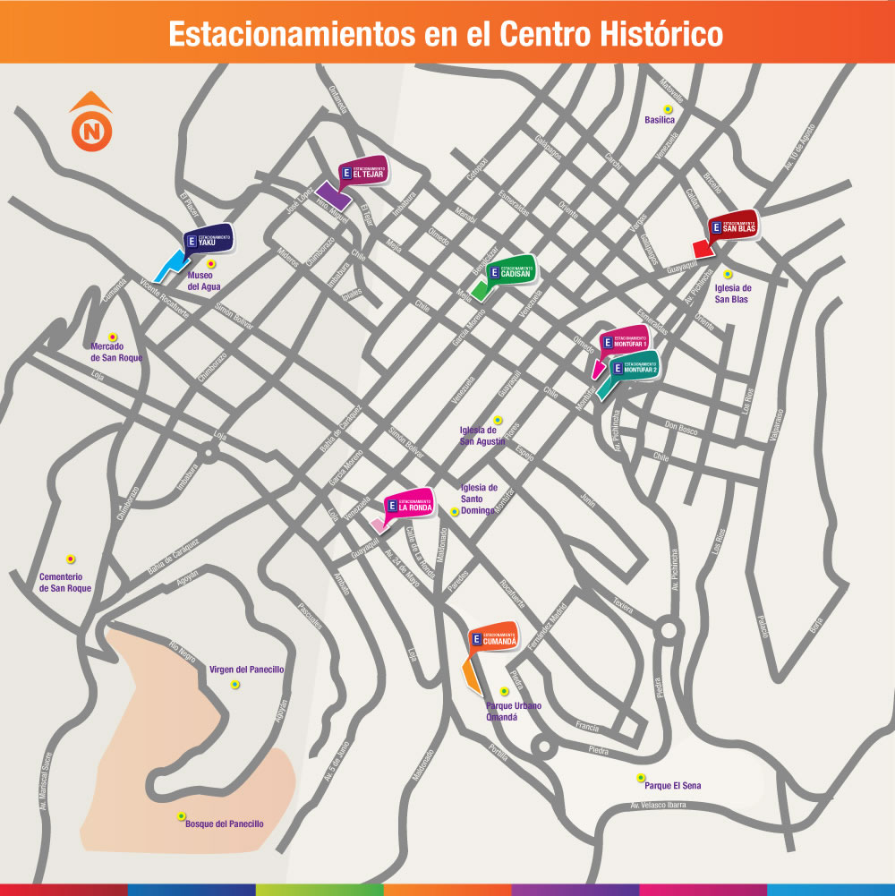 Mapa de parqueaderos en el Centro Histórico de Quito