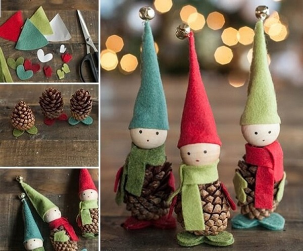 Duendes navideños con piñas, adornos de navidad