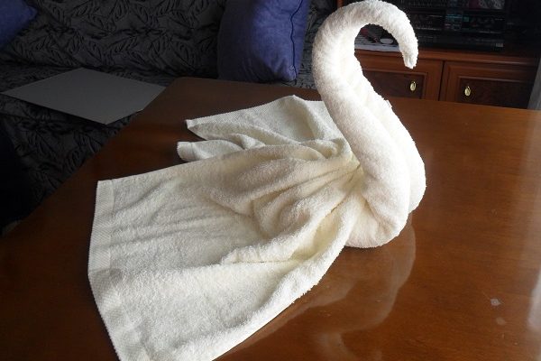cómo doblar una toalla en forma de cisne