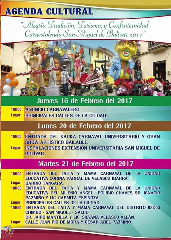 Programa actividades Carnaval San Miguel de Bolivar 2017