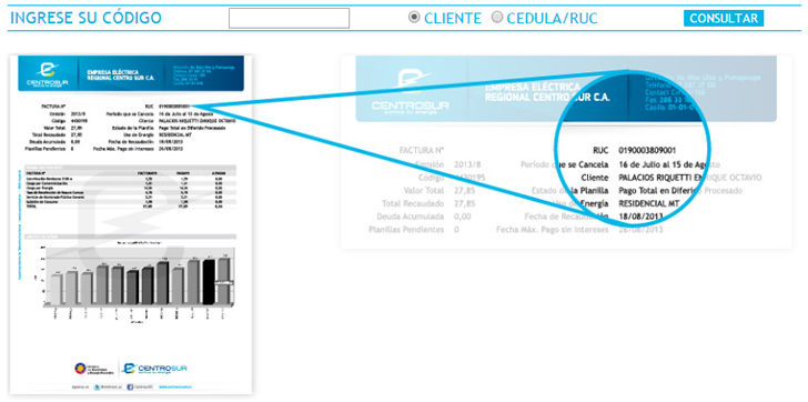 Consulta planilla de luz CentroSur Cuenca