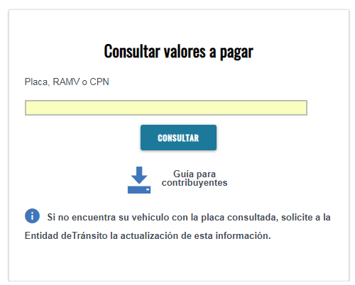 Consulta de valores a pagar por Matriculación Vehicular 2019