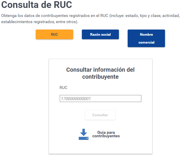 Consulta RUC por nombre o cédula