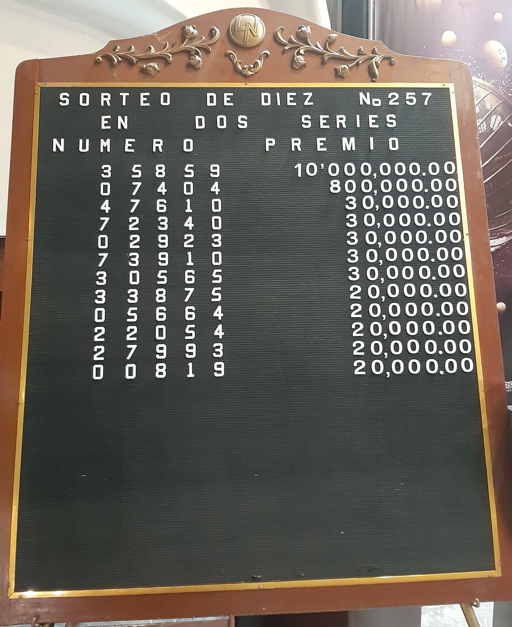 Resultados sorteo diez 257