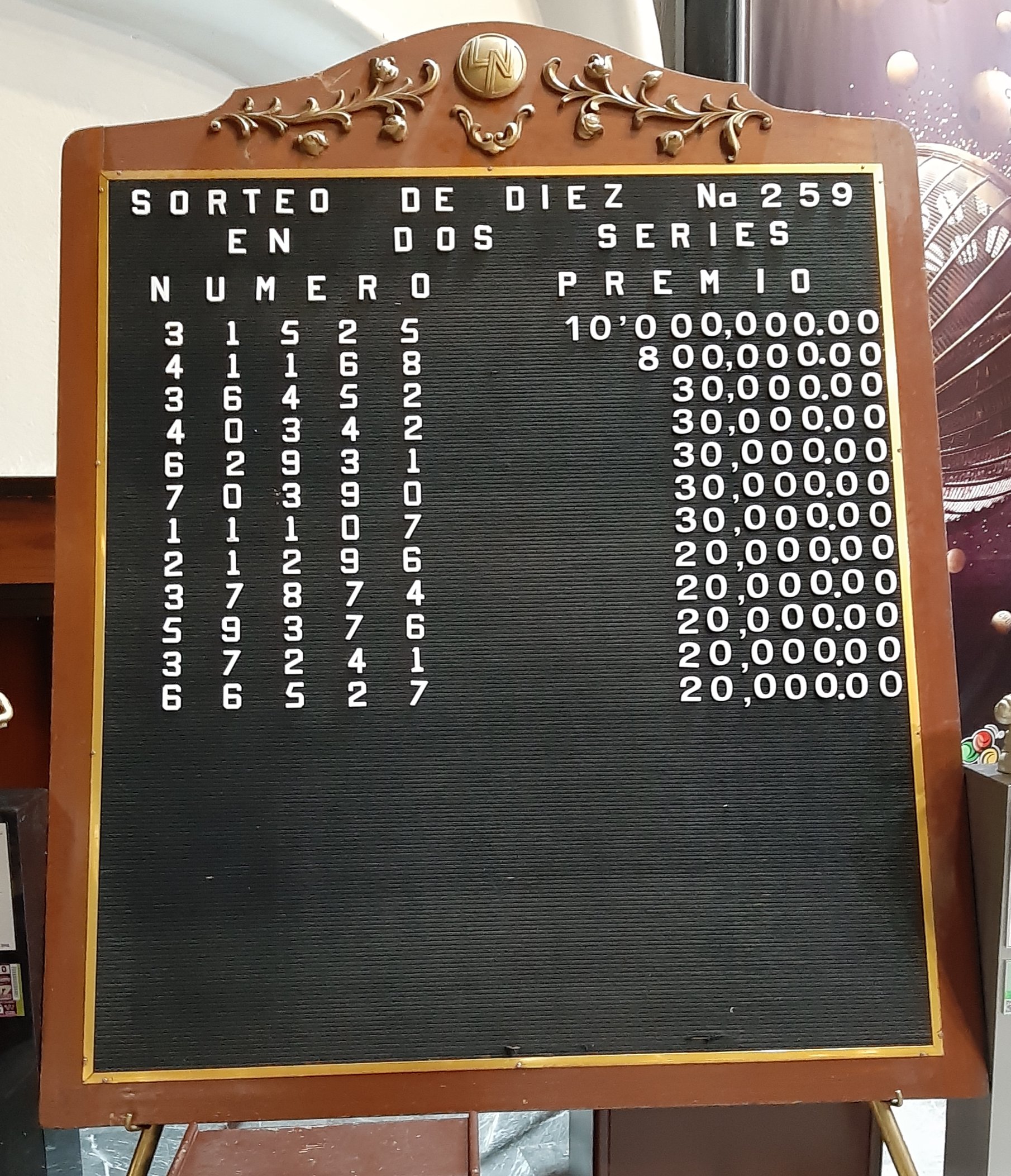 Resultados sorteo diez 259