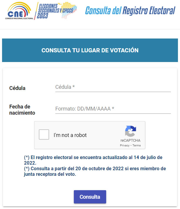 Consulta donde votar elecciones Ecuador 2023