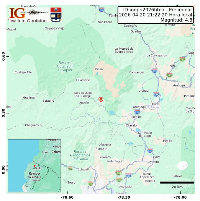 Sismo en Ecuador hoy: magnitud 4.8 cerca de Cotacachi, Imbabura